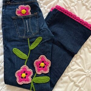 Formarina Y2K Embroidered Jeans Straight Leg Statement Denim Size 29